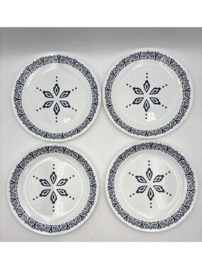 Set of 4 Corelle Livingware Florentia Pattern Dinner Plates 10.25" Blue & White